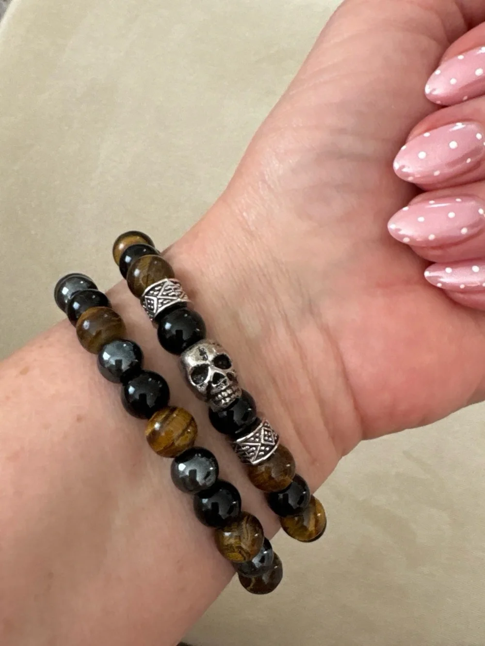 Genuine Beaded Skull Accent Bracelet Set